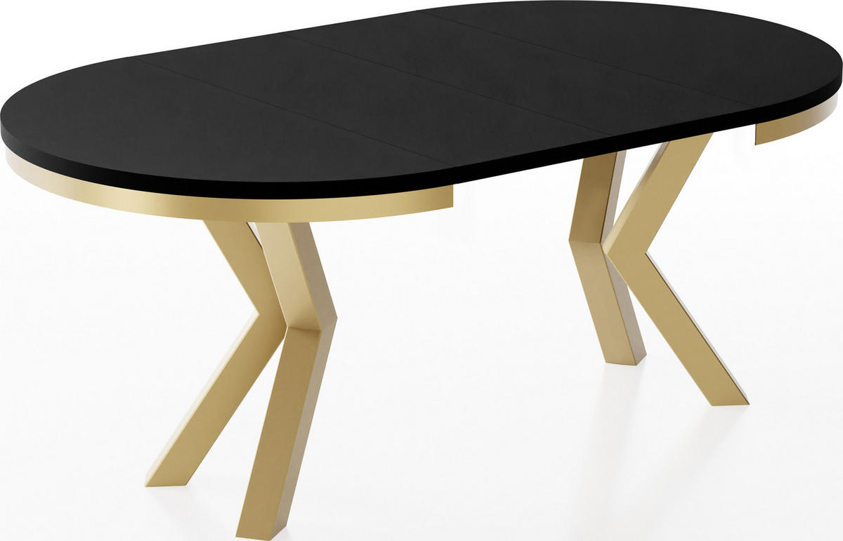 ESSTISCH Clara Gold runder ausziehbarer, Schwarz 120-200/120/76 cm - Goldfarben/Schwarz, Holzwerkstoff/Metall (120/120/76cm) - WFL GROUP