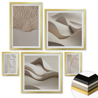 WANDBILDER 5er Set - 50x50 cm & 20x30 cm & 40x60 cm Goldrahmen - Abstrakte Wellen auf dem Sand - Goldfarben, Kunststoff (40/60cm) - ArtPrintCave