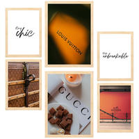 POSTER Set Mit 6 Modemarken A3 & A4 Rahmen Aus Hellem Holz - Beige, Papier (29/3cm) - Nacnic