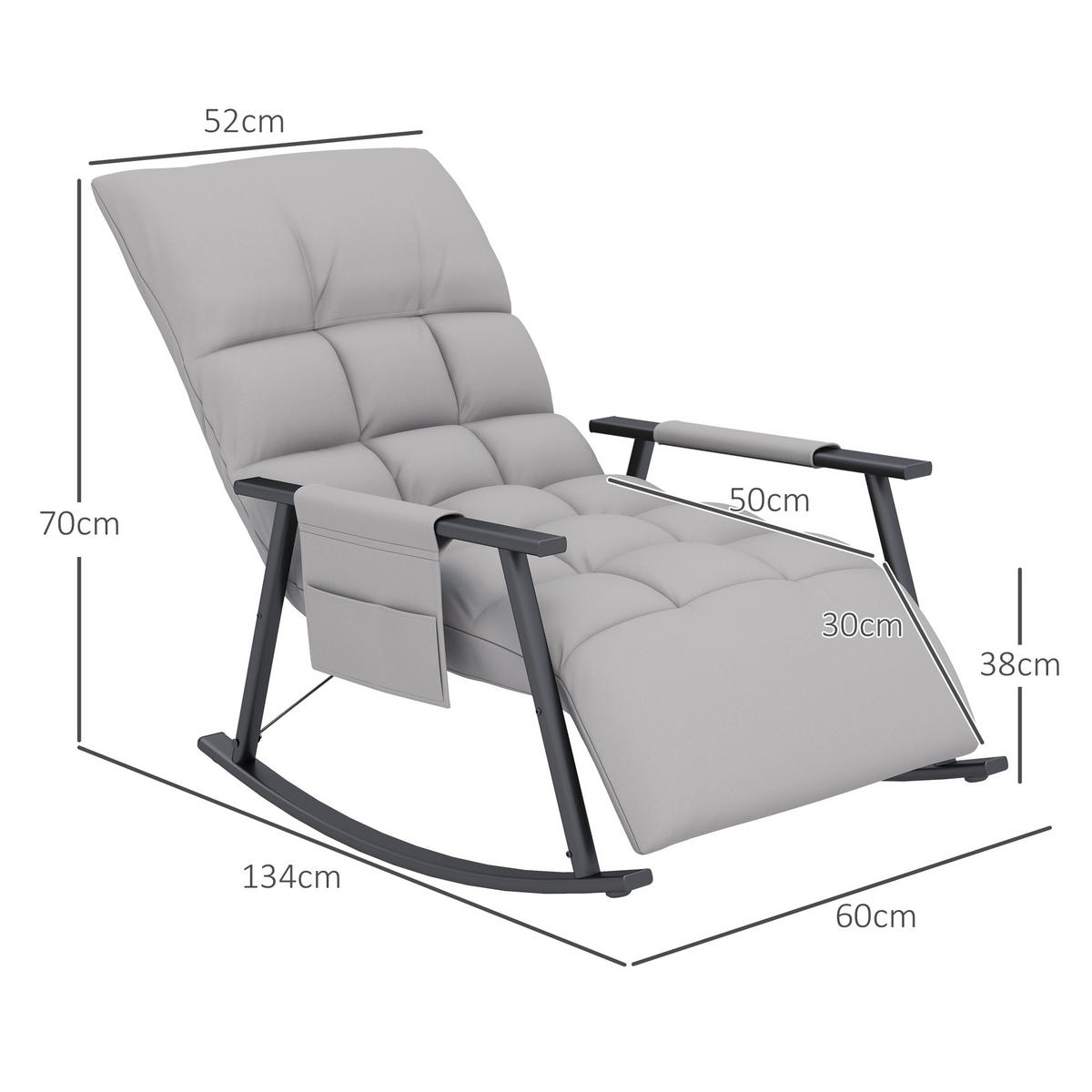 SCHAUKELSTUHL Sessel Relaxsessel mit Fußstütze, Schaukelsessel mit Seitentasche - Grau, Kunststoff (134/70/60cm) - HOMCOM