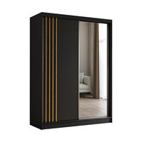 KLEIDERSCHRANK mit Spiegel-Schiebetüren und Aluminium-Leisten, LED-Beleuchtung - NALLA - 160 cm Schwarz+Schwarz+Artisan - Anthrazit/Eiche Artisan, Holzwerkstoff (160/216/61cm) - ALTDECOR