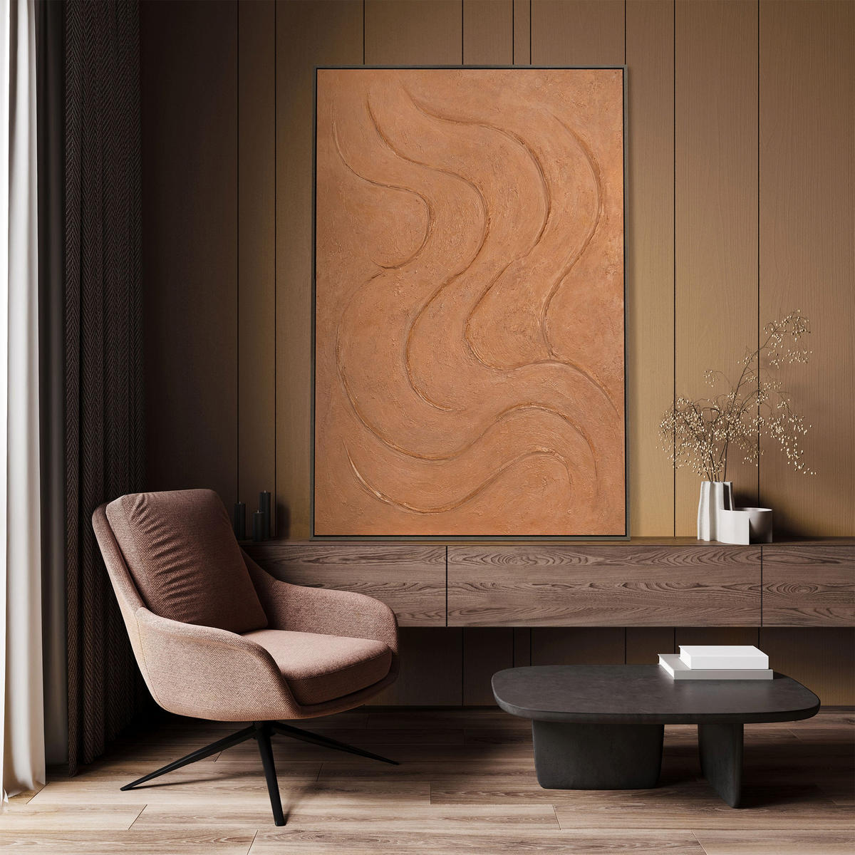 GEMÄLDE Warme Rhythmen Schattenfugenrahmen Grau 140x100 cm - Grau, Holz (140/100cm) - YS-art gallery