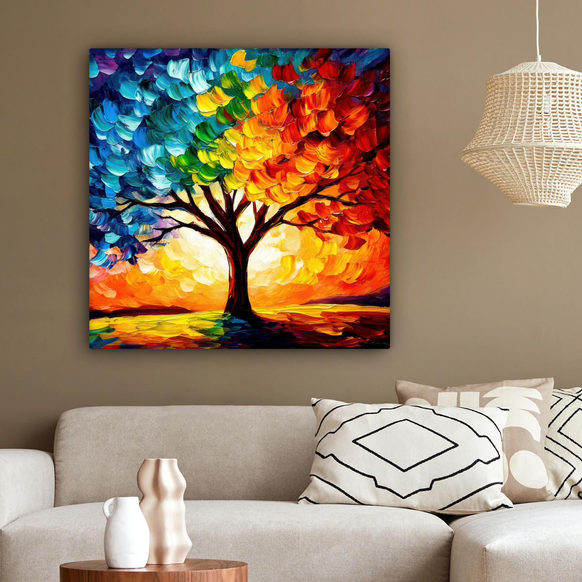 OBRAZ NA PLÁTNE Strom - umenie - príroda - západ slnka 90x90 cm - viacfarebná, textil (90/90cm) - MuchoWow