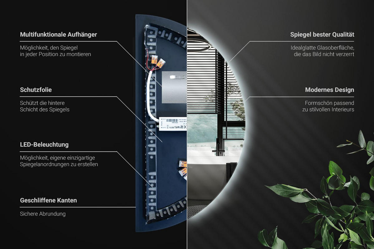 LED-SPIEGEL 50x100 cm Warmweiß 3000K - Gelb, Glas (50/100/0.4cm) - Wallfluent