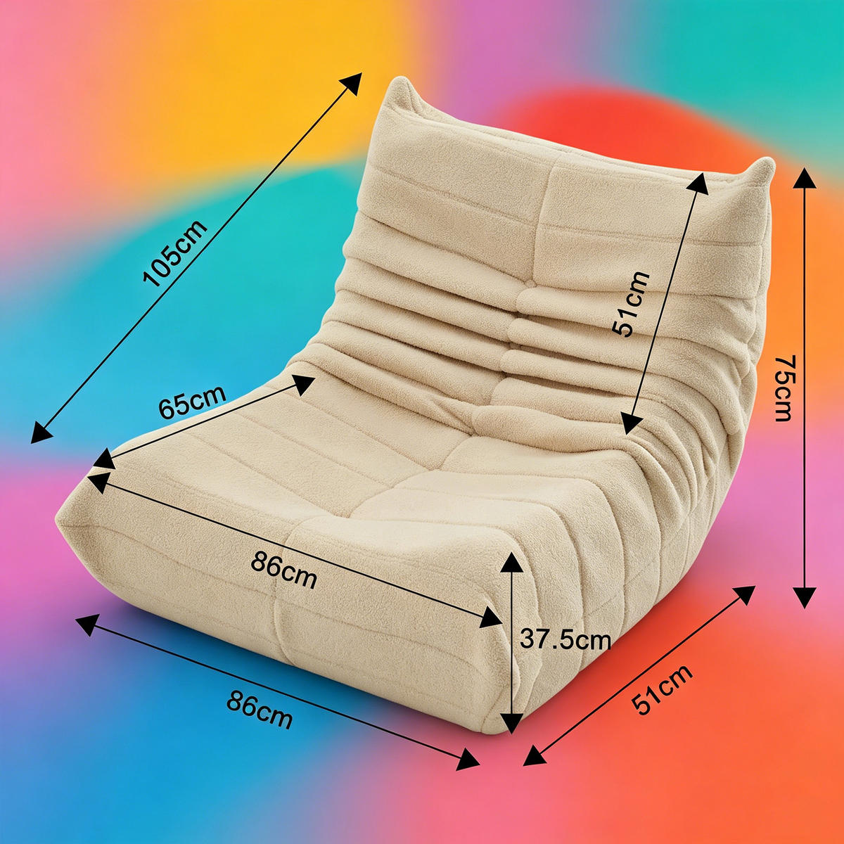 SITZSACK, 105x86x75 cm, Sitzsack in Birnenform, Sherpa-Stoff, Belastbarkeit bis 150 kg, Beige - Beige, Textil (86/75/105cm) - GENKI LIVING
