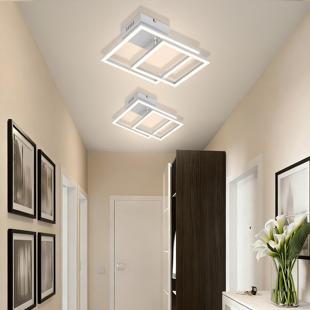 LED DECKENLEUCHTE Aelwynne 34.5/34.5/6.7 cm - Silberfarben, Kunststoff (34.5/34.5/6.7cm) - ZMH