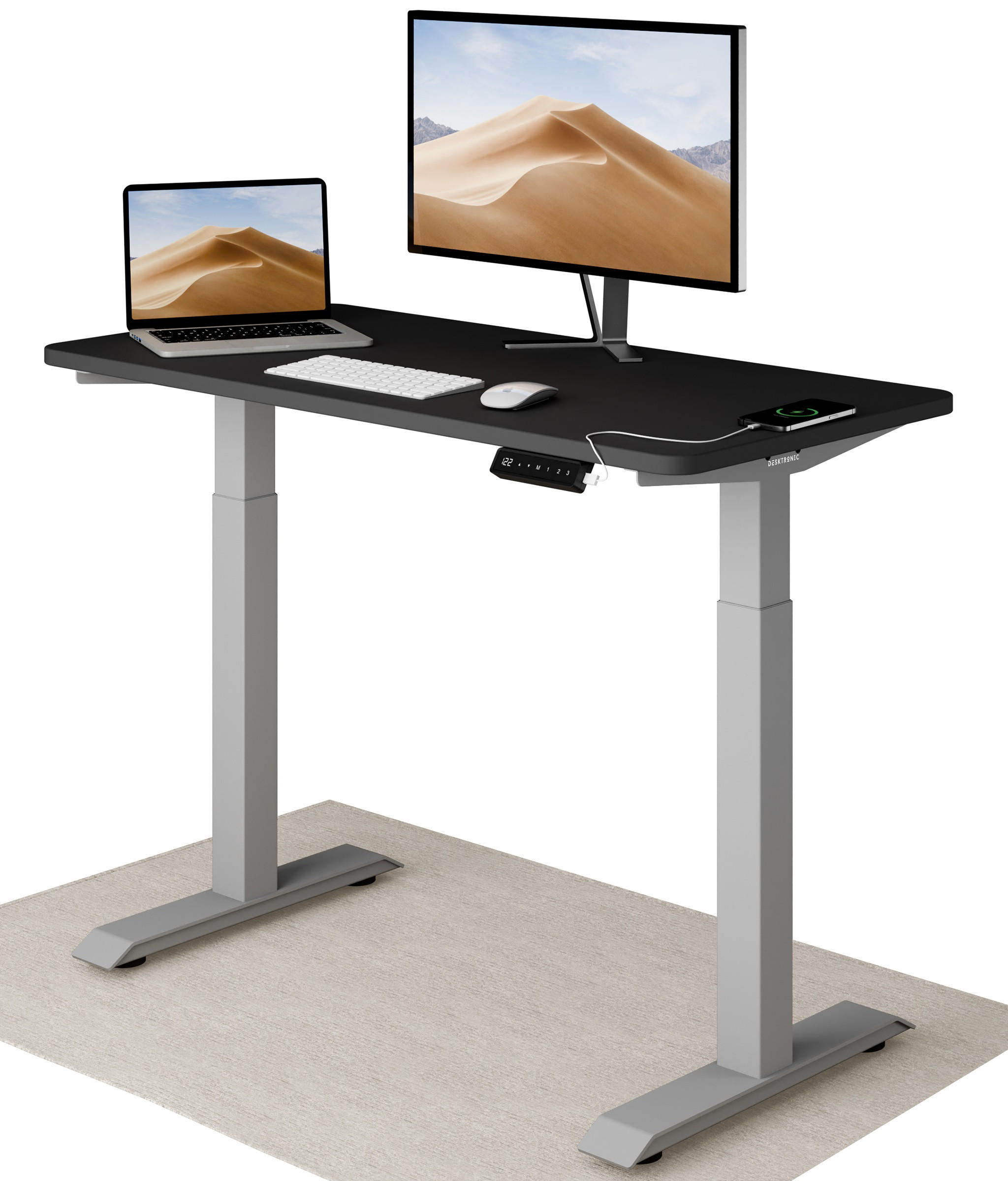 SCHREIBTISCH Elektrisch Höhenverstellbarer HomeOne 120x60cm Grau/Schwarz mit Memory-Funktion, Anti-Kollisions Technologie - Schwarz/Grau, Holzwerkstoff (60/120/72cm) - Desktronic