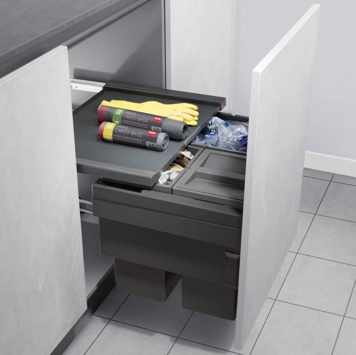 EINBAUMÜLLEIMER Hailo Cargo Schrank 60cm Dunkelgrau Frontauszug selbstschließend - Grau, Kunststoff (56.8/42.4/40.5cm) - Hailo