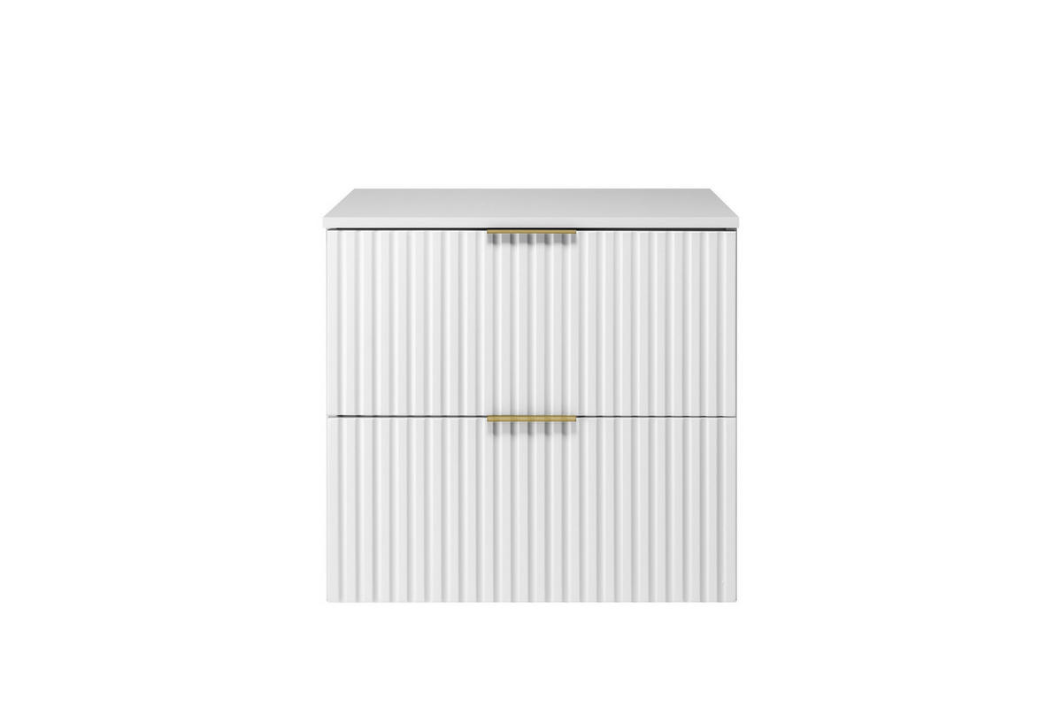 WASCHBECKUNTERSCHRANK, Weiß, 60 x 57 x 46 cm, goldener Griff + Arbeitsplatte - Goldfarben/Weiß, Holzwerkstoff (60/57/46cm) - 3XE LIVING