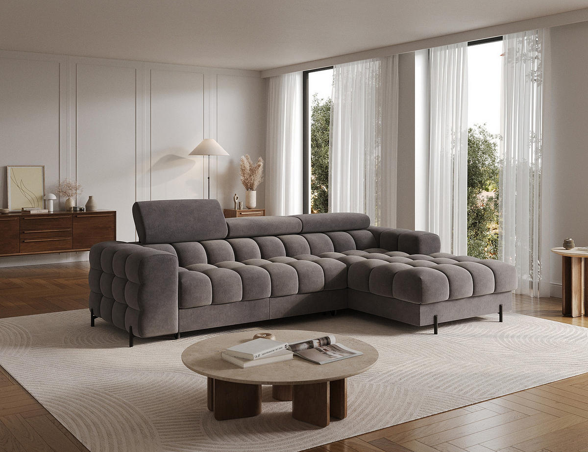 ECKSOFA FELRO mit Schlaffunktion, Bettkasten & verstellbaren Kopfstützen – Modernes Premium-Ecksofa in L-Form - Grau, Kunststoff (181/285cm) - Wohnideebilder