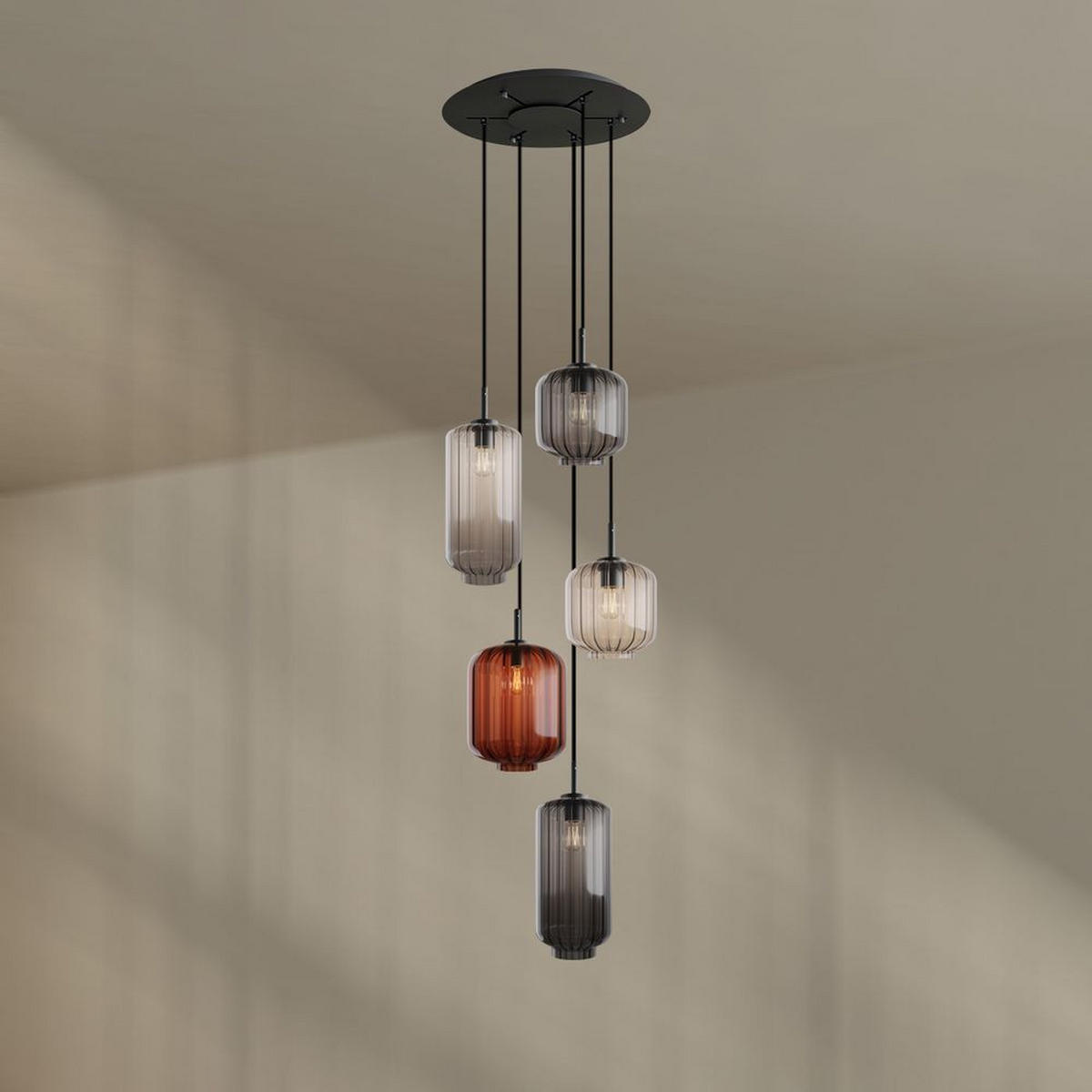 GALERIELEUCHTE Velo 5-flammig Mehrfarbig Ø 18/20/25cm - Multicolor/Schwarz, Glas (25/25/27cm) - s.luce