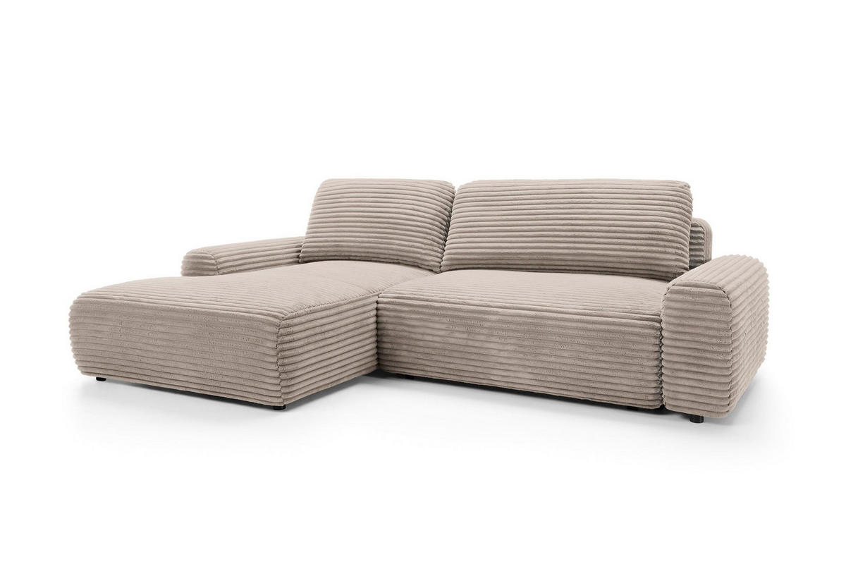 ECKSOFA OSSO Beige Velours-Stoff mit Schlaffunktion - Beige, Holz (264/162cm) - MASSENO
