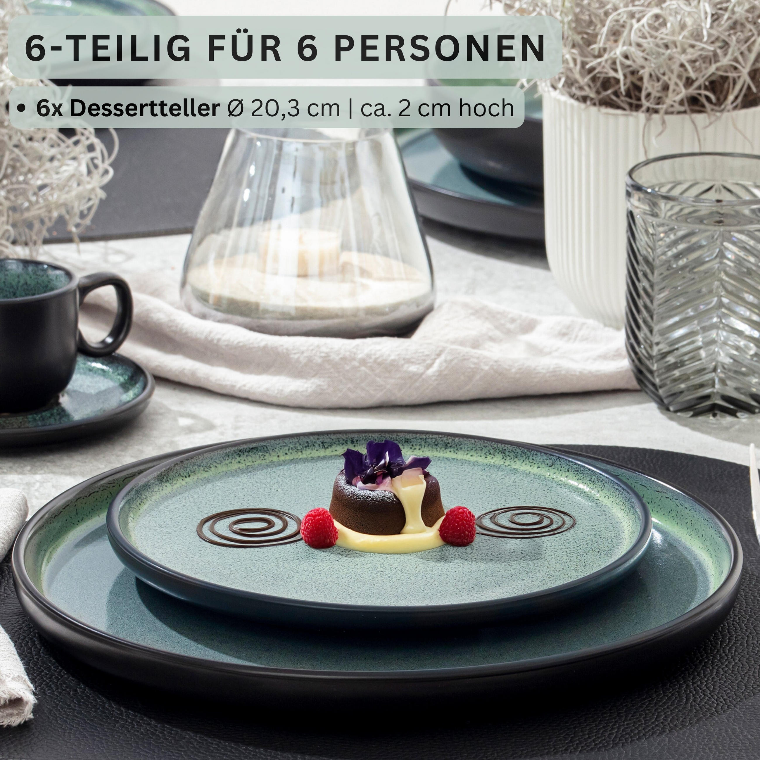 DESSERTTELLER SET MALMÖ - 6 teilig aus Steingut - Grün, Stein (20.3cm) - Sänger