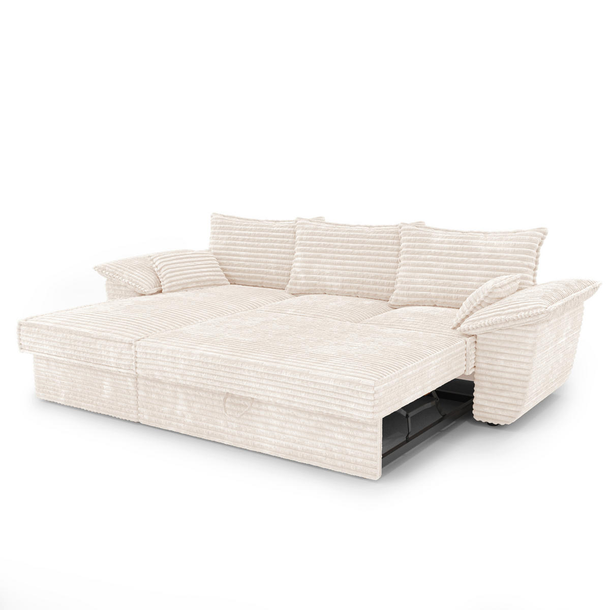 ECKSOFA LINKS Gerippter Samt XXL Creme 257cm - Creme, Textil (168/257cm) - Sia Home