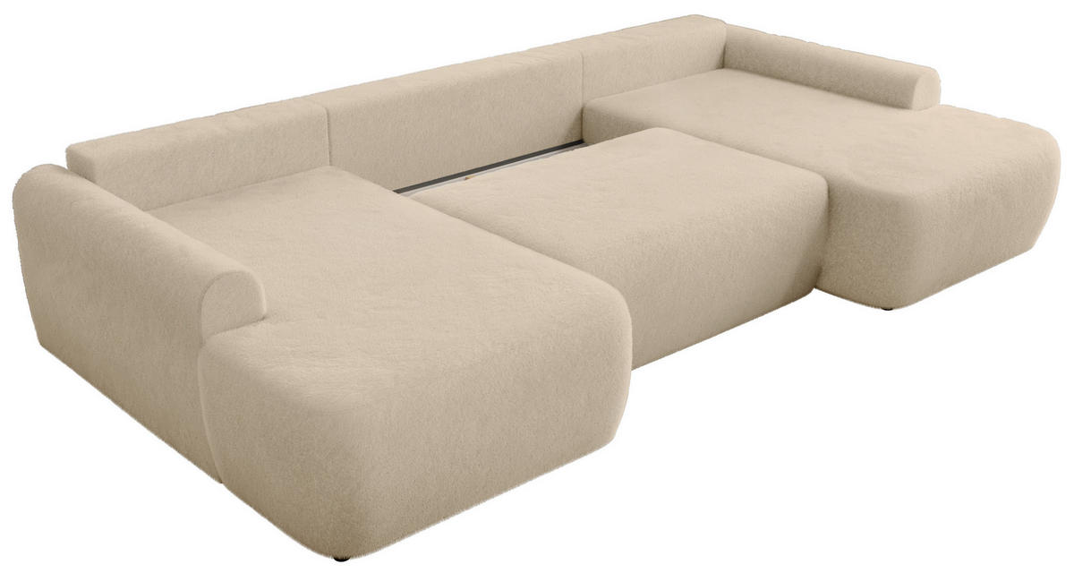 WOHNLANDSCHAFT CUBO U Creme Plüsch - Creme/Schwarz, Kunststoff/Textil (370/100/187cm) - MKS