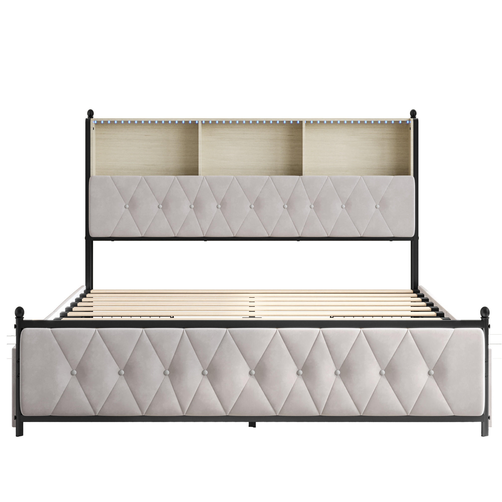 POLSTERBETT 160x200 cm LED 4 Schubladen USB Type C beige - Beige, Holz (160/200cm) - LEBENLANG