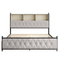 POLSTERBETT 160x200 cm LED 4 Schubladen USB Type C beige - Beige, Holz (160/200cm) - LEBENLANG