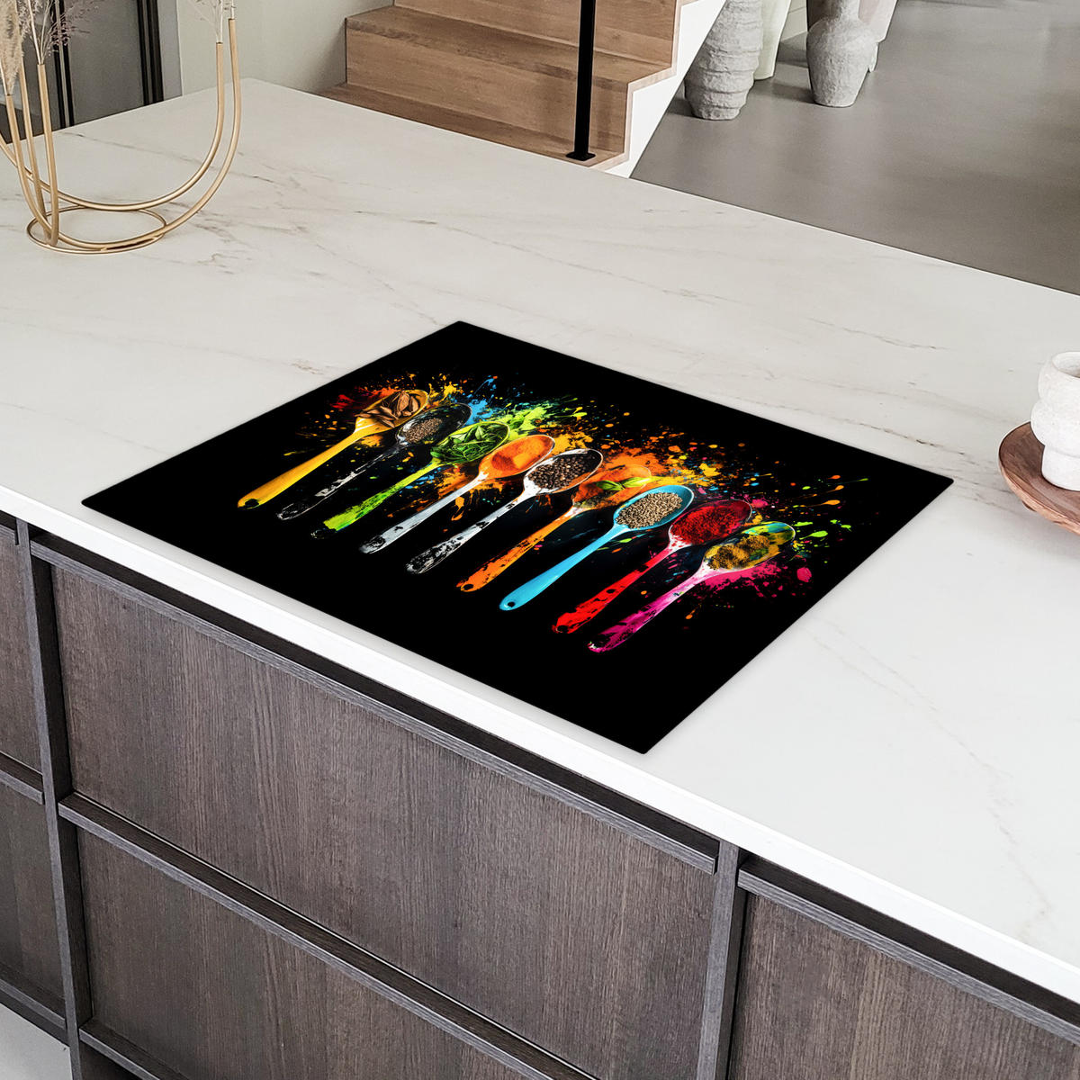 HERDABDECKPLATTE Löffel - Gewürze - Modern - Graffiti - Farbe - Farbenfroh 77x59 cm - Multicolor, Kunststoff (77/0.2/59cm) - MuchoWow