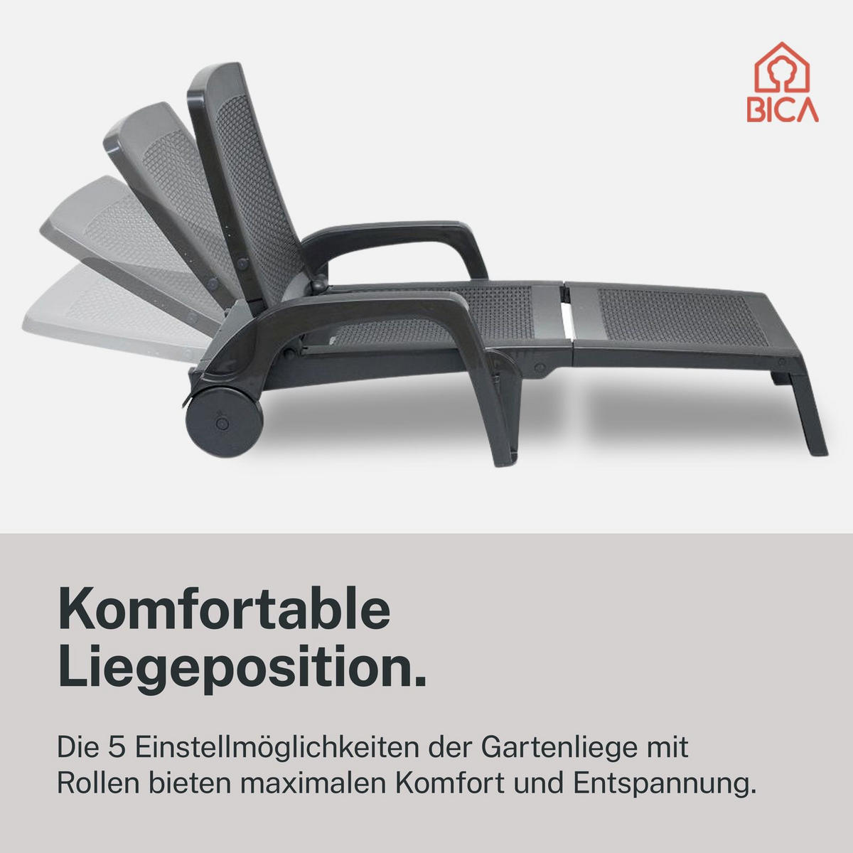 SONNENLIEGE Cancun verstellbare anthrazit mit Rollen - Anthrazit, Textil (70/46/190cm) - BICA