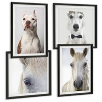 BILDER SET 4er Set - 50x50 cm & 40x60 cm Schwarzer Rahmen - Elegante Porträts von Hunden und Pferden - Schwarz, Kunststoff (50/50cm) - TULUP