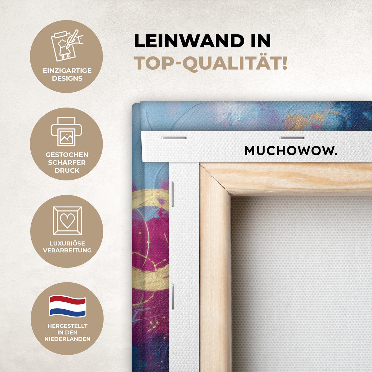 LEINWANDBILD Kreise - Gold - Abstrakt Deko Schlafzimmer 30x20 cm - Blau, Textil (30/20cm) - MuchoWow