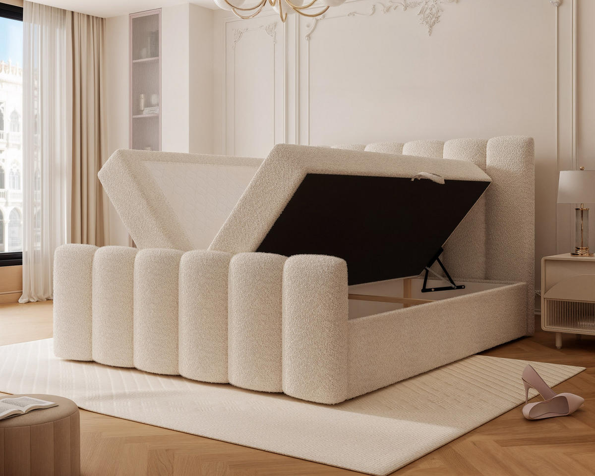BOXBETT FERRERO 160/200 cm, in Beige, mit Matratze - Beige, Textil (160/200cm) - Idohome