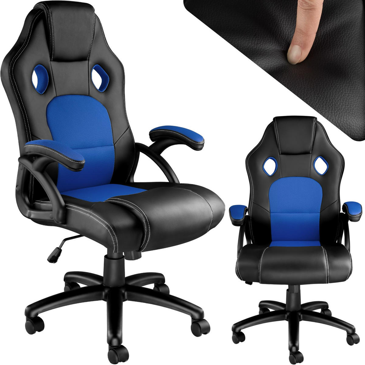 BÜROSTUHL Tyson,Belastbarkeit 120 kg,schwarz/blau - Blau/Schwarz, Textil (65/121.5/66cm) - tectake