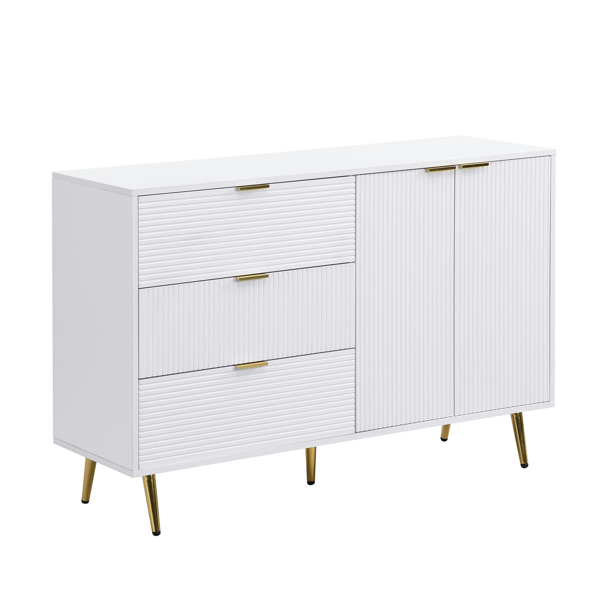 Urban Meuble SIDEBOARD bílý a vlnitý design se 3 zásuvkami a 2 dvířky