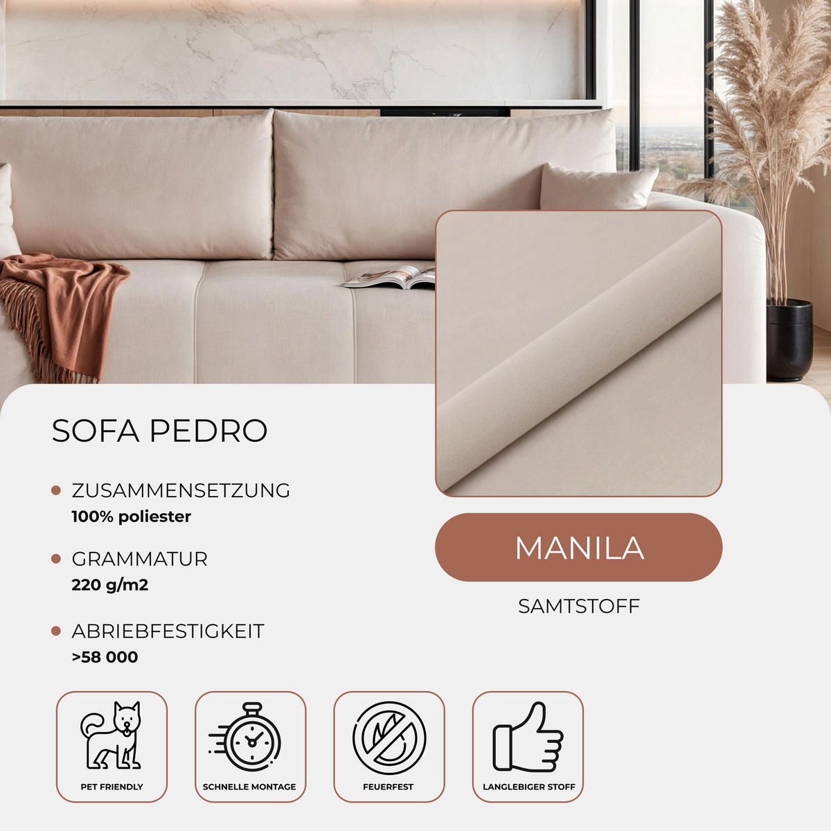 SCHLAFSOFA Velours mit Bettkasten und Schlaffunktion - Beige, Holzwerkstoff/Textil (246/79/93cm) - Idohome