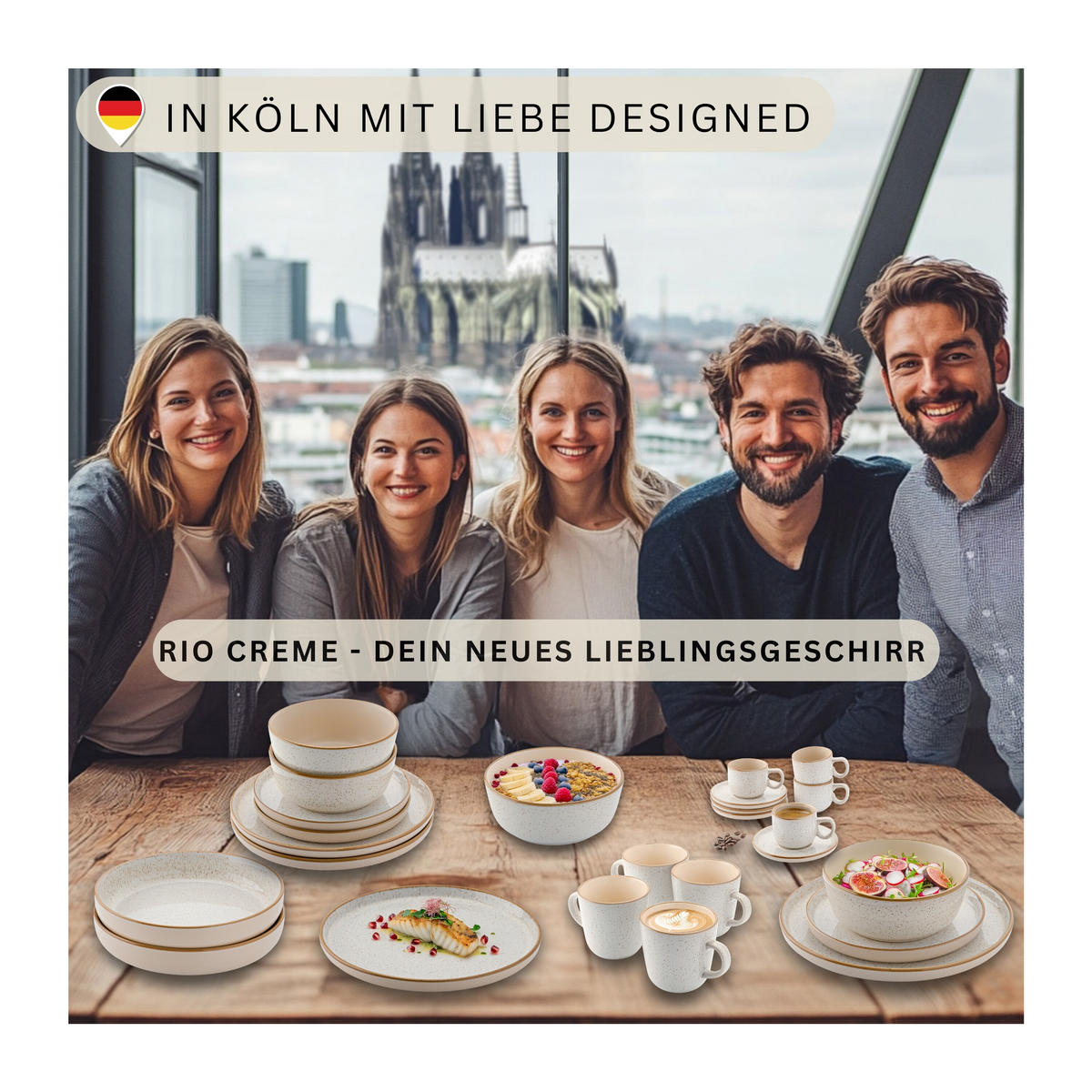 DESSERTTELLER SET RIO CREME - 4 teilig aus Steingut - Creme, Keramik (13cm) - Sänger