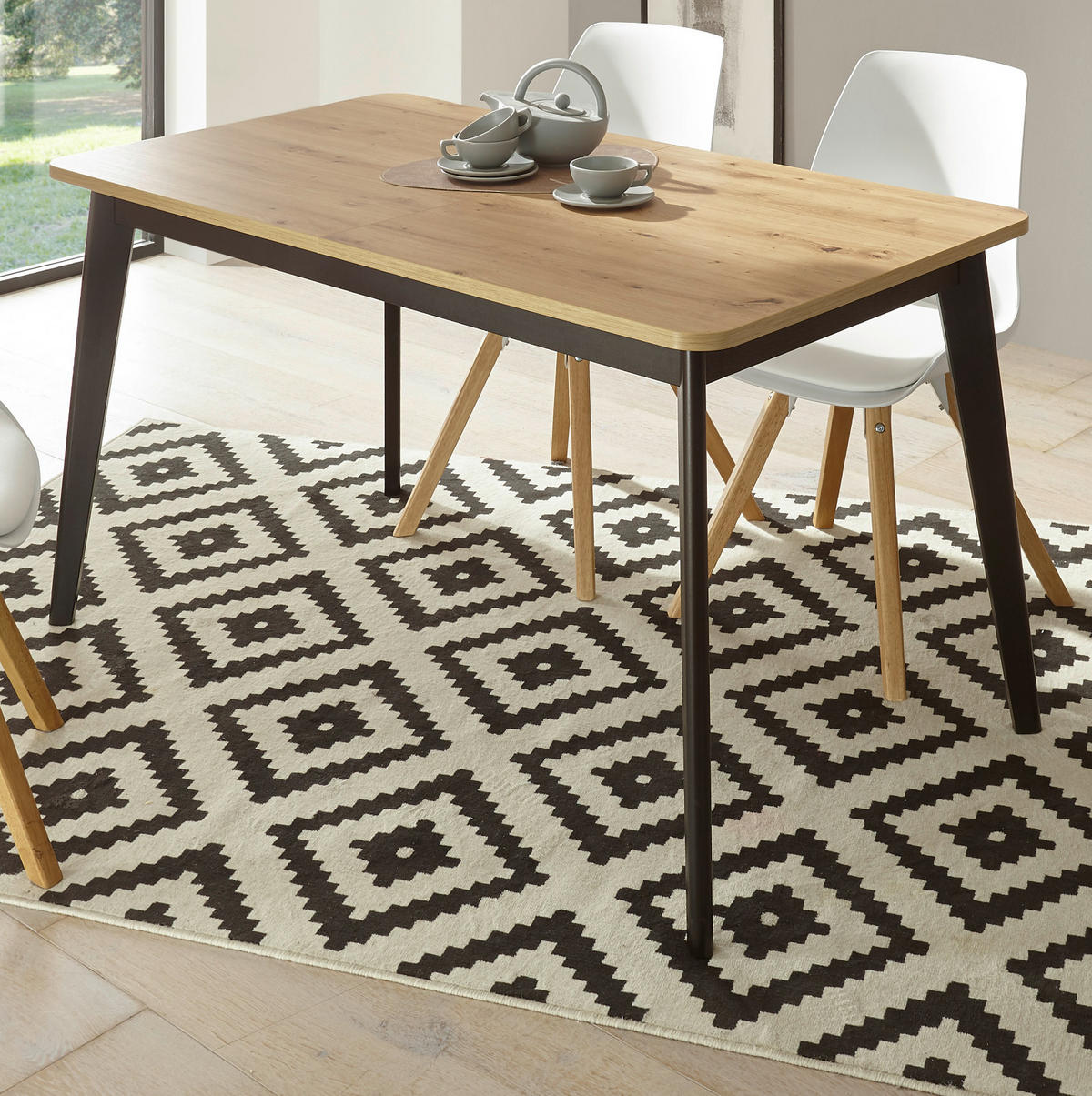 ESSTISCH Eiche Artisan, schwarz, Küchentisch ausziehbar 140 - 180 x 75 cm - Eichefarben/Schwarz, Holzwerkstoff/Kunststoff (180/75/80cm) - Furn.Design