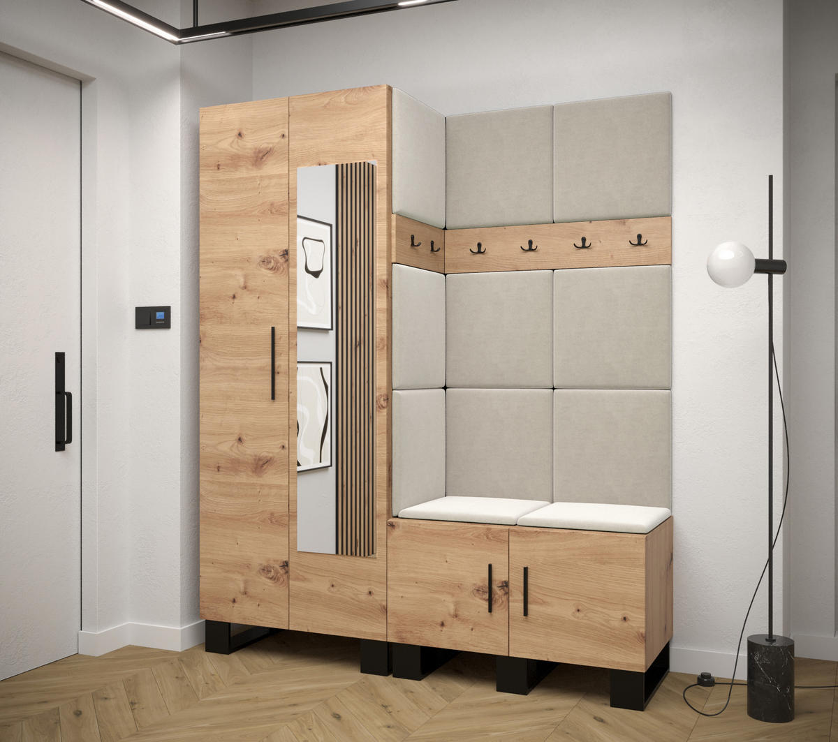 GARDEROBEN-SET 196/158/45,6 - Creme/Schwarz, Holz/Kunststoff (158/196/45.6cm) - Abiks Möbel