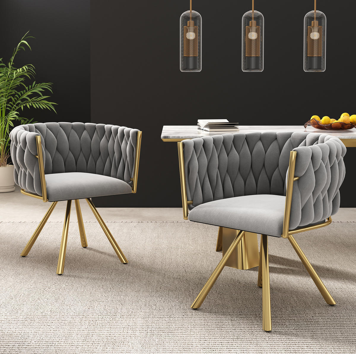 ESSZIMMERSTUHL 6er-Set 360° drehbar Samt Grau-Gold - Grau, Metall (54/72/59.2cm) - Meubliv