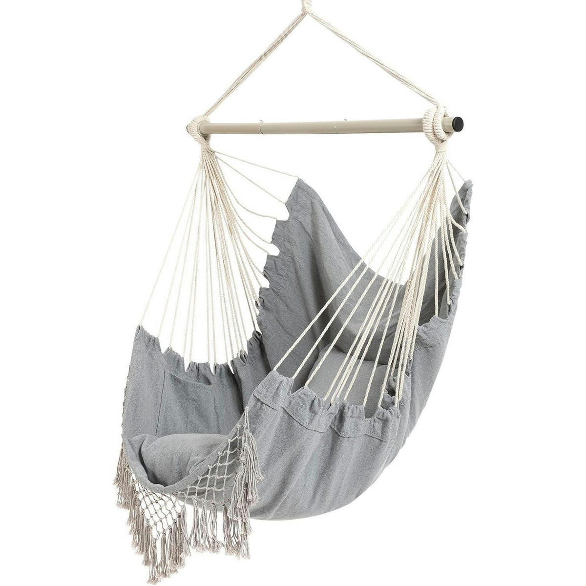 HÄNGESESSEL Grau mit Seitentasche und Kissen - Grau, Textil (130/1.5/100cm)