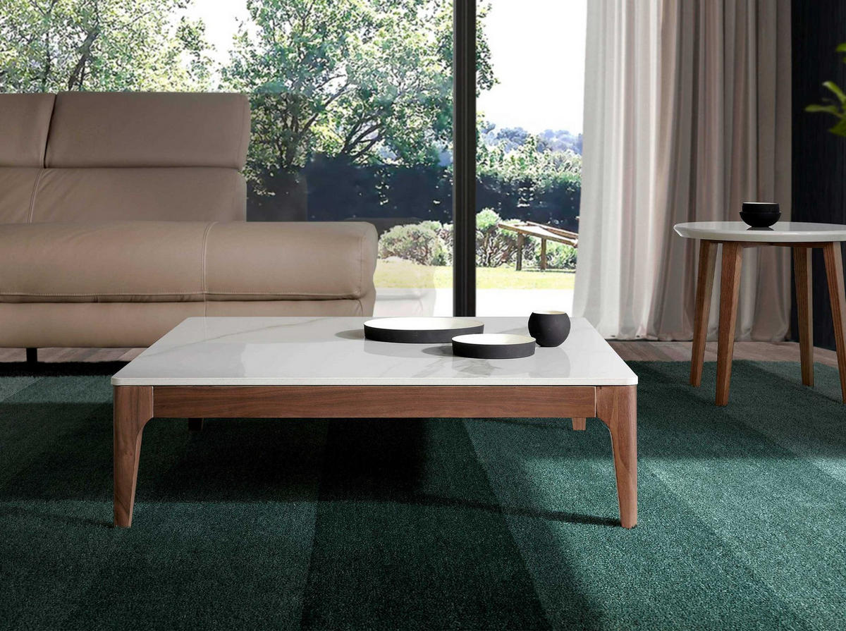 COUCHTISCH Quadratischer Couchtisch aus Porzellanmarmor und Nussbaumholz 100/100/30 cm - Nussbaumfarben/Weiß, Holz/Stein (100/100/30cm) - ANGEL CERDA