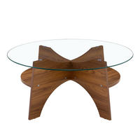 COUCHTISCH Sicherheitsglas rund MDF Gestell Nussbaumoptik stabil Ø80/36 cm modern - Transparent/Walnussfarben, Glas/Holzwerkstoff (80/80/36cm) - EVRYAE