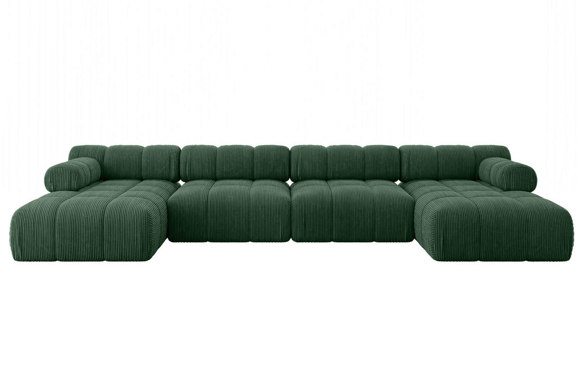 WOHNLANDSCHAFT modulares Sofa Tesso-U2 - 380x160x70 cm Grün Cord - Grün, Holzwerkstoff/Textil (380/70/160cm) - ALTDECOR