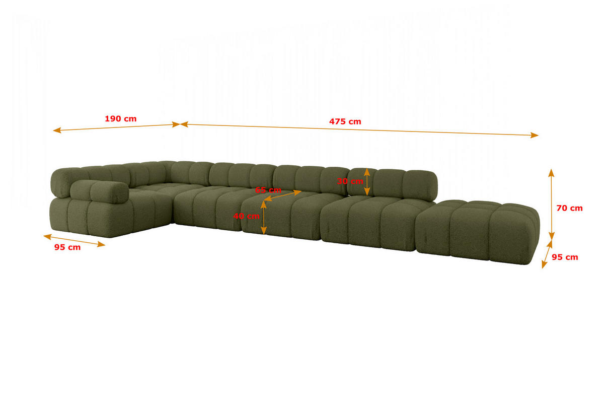 ECKSOFA modulares Sofa Felto-L3 - 475x190x70 cm Grün Bouclé - Grün, Holzwerkstoff/Textil (475/190cm) - ALTDECOR