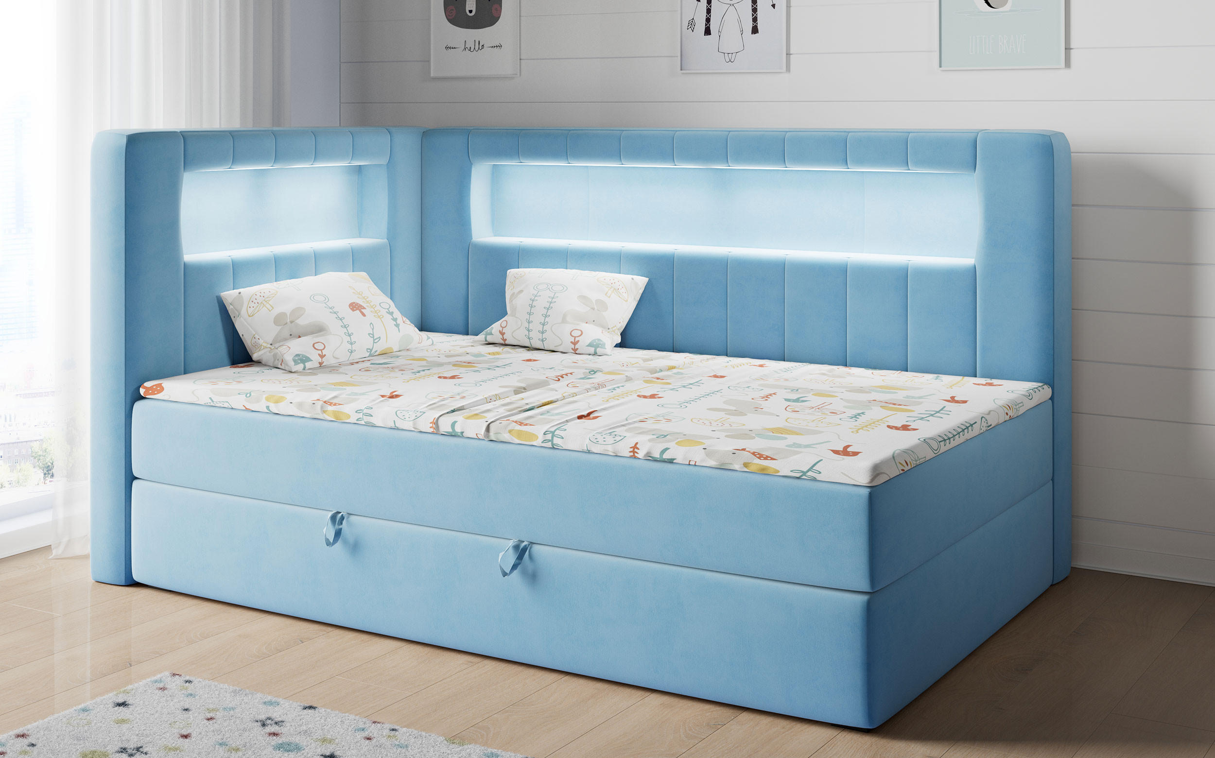 BOXSPRINGBETT JUNIOR GOLD 3 90/200 Blau - linke Seite - Blau, Holz/Textil (90/200cm) - MKS