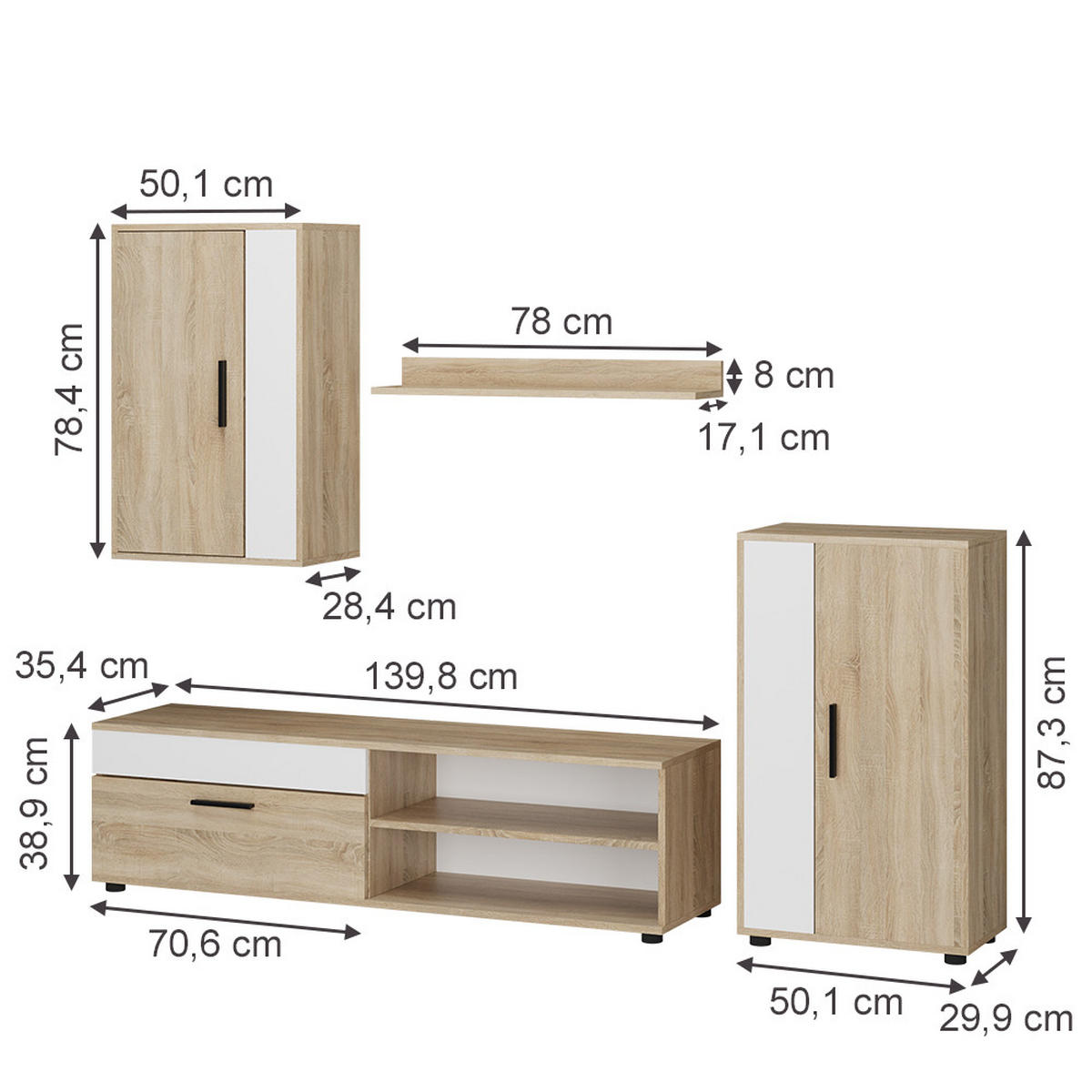 NÁSTĚNNÁ SKŘÍŇKA Berno Sonoma/bílá - bílá/Sonoma dub, kompozitní dřevo (78/8/17.1cm) - Vicco