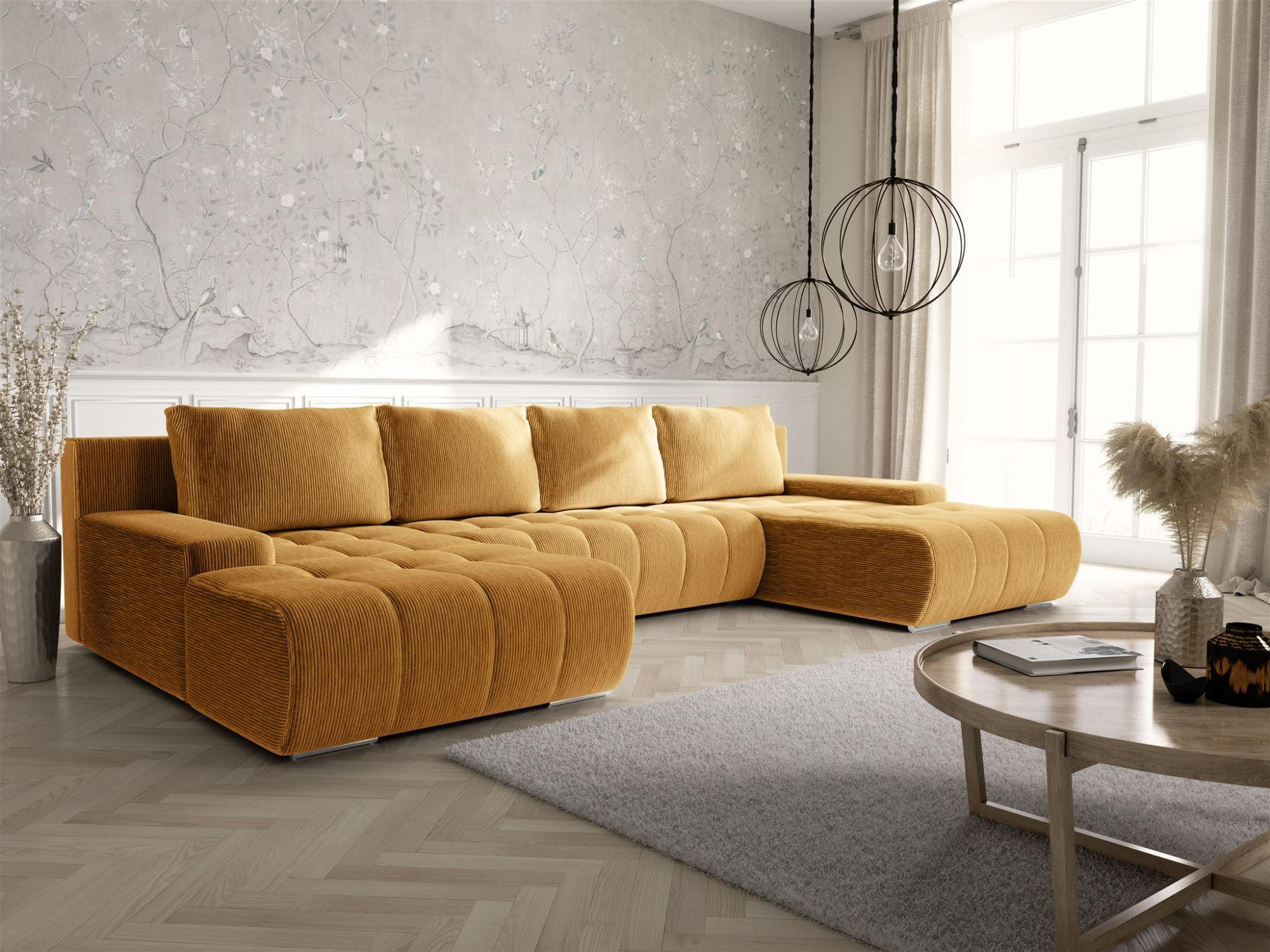 WOHNLANDSCHAFT Vogar In Poso - Dunkelgelb, Holzwerkstoff/Textil (350/85/185cm) - Fun Möbel