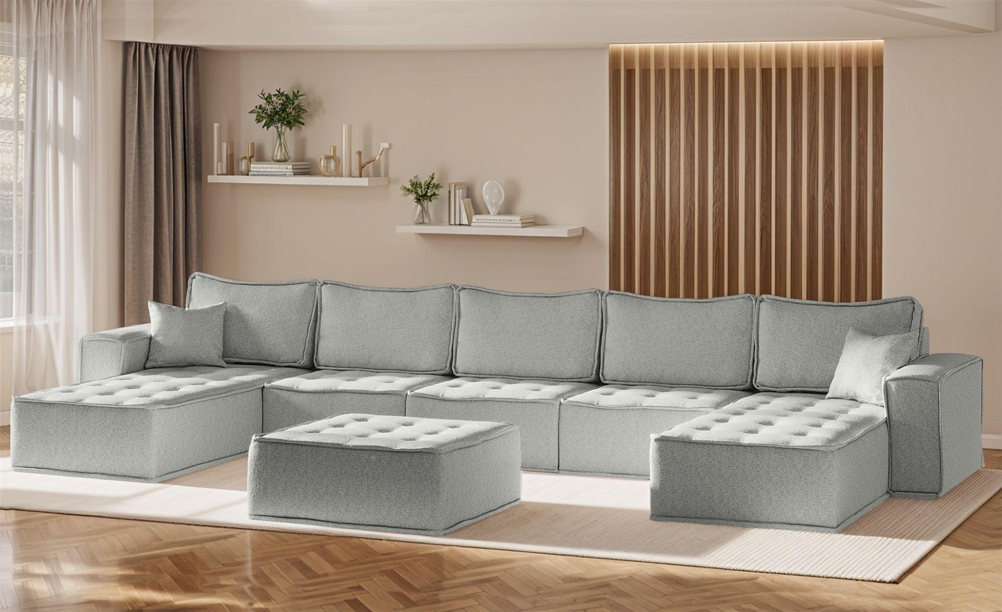 WOHNLANDSCHAFT Sande In Alpine - Hellgrau, Holzwerkstoff/Textil (452/85/192cm) - Fun Möbel