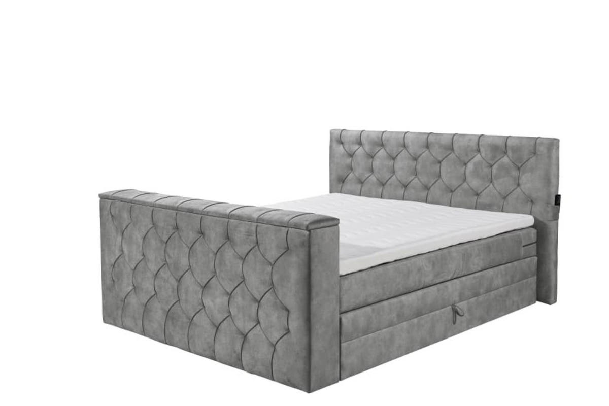 BOXSPRINGBETT 180x200 – motorisierte TV‑Halterung, HR-Lux-Topper, Duo‑Wendematratze H3/H4 - Dunkelgrau/Grau, Textil (180/200cm) - ed exciting design
