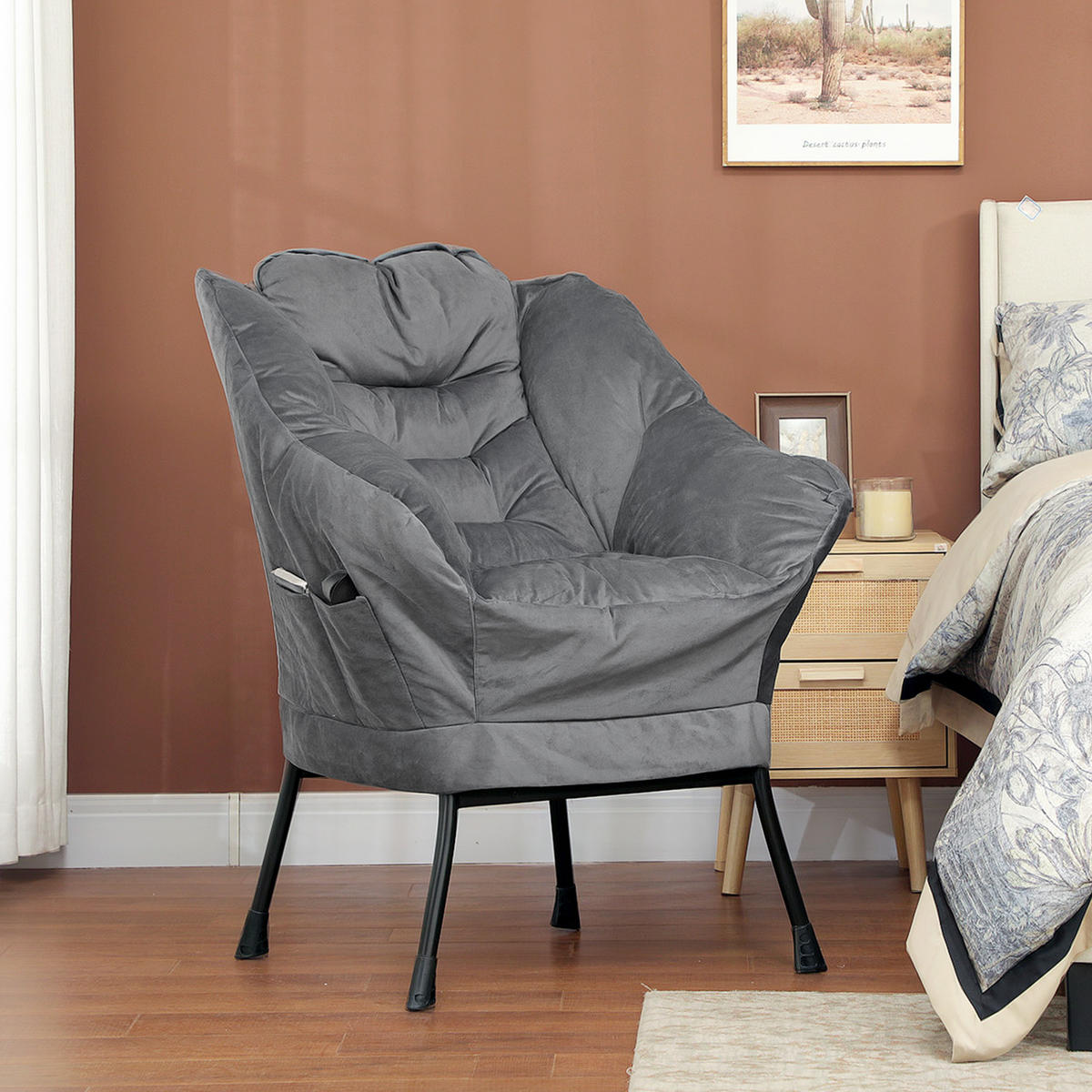 SESSEL mit Seitentasche, Grau - Grau, Textil (78/100/80cm) - HOMCOM