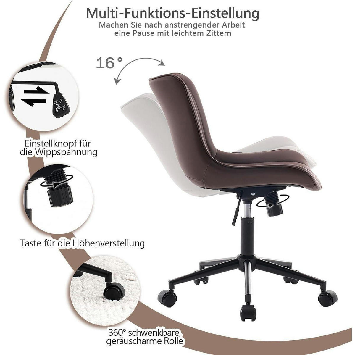 BÜROSTUHL Ergonomisch PU-Leder Braun - Braun, Kunststoff (53/93/46cm)