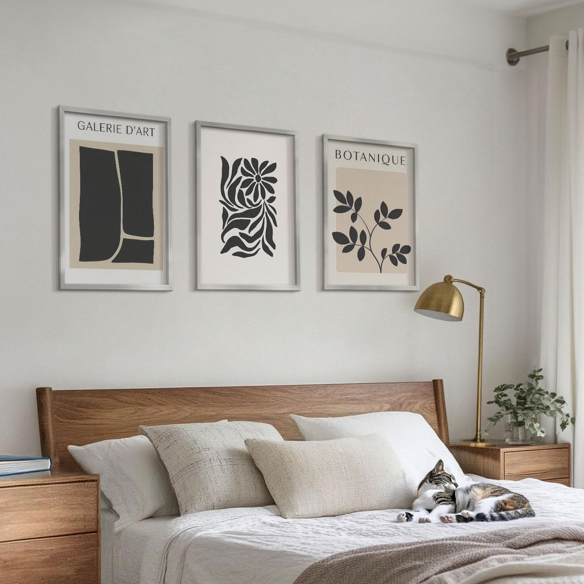 WANDBILDER 3er Set - 40x60 cm Silberner Rahmen - Abstrakte Pflanzenmuster - Silberfarben, Kunststoff (40/60cm) - ArtPrintCave