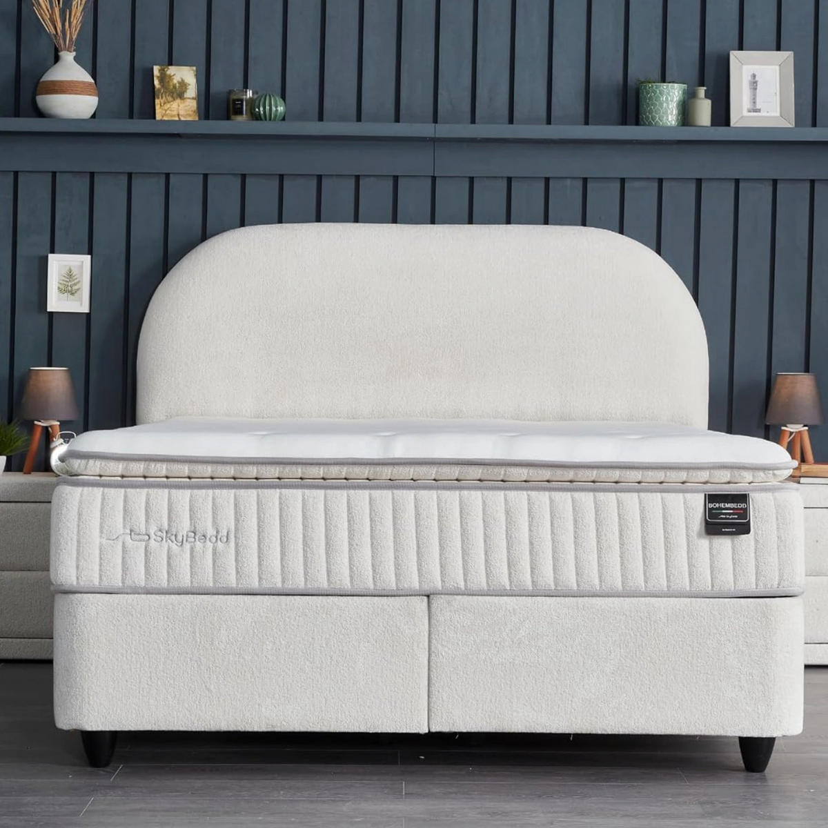 BOXBETT BOHEM Bett mit Matratze 180x200 - Beige, Holz (180/200cm)