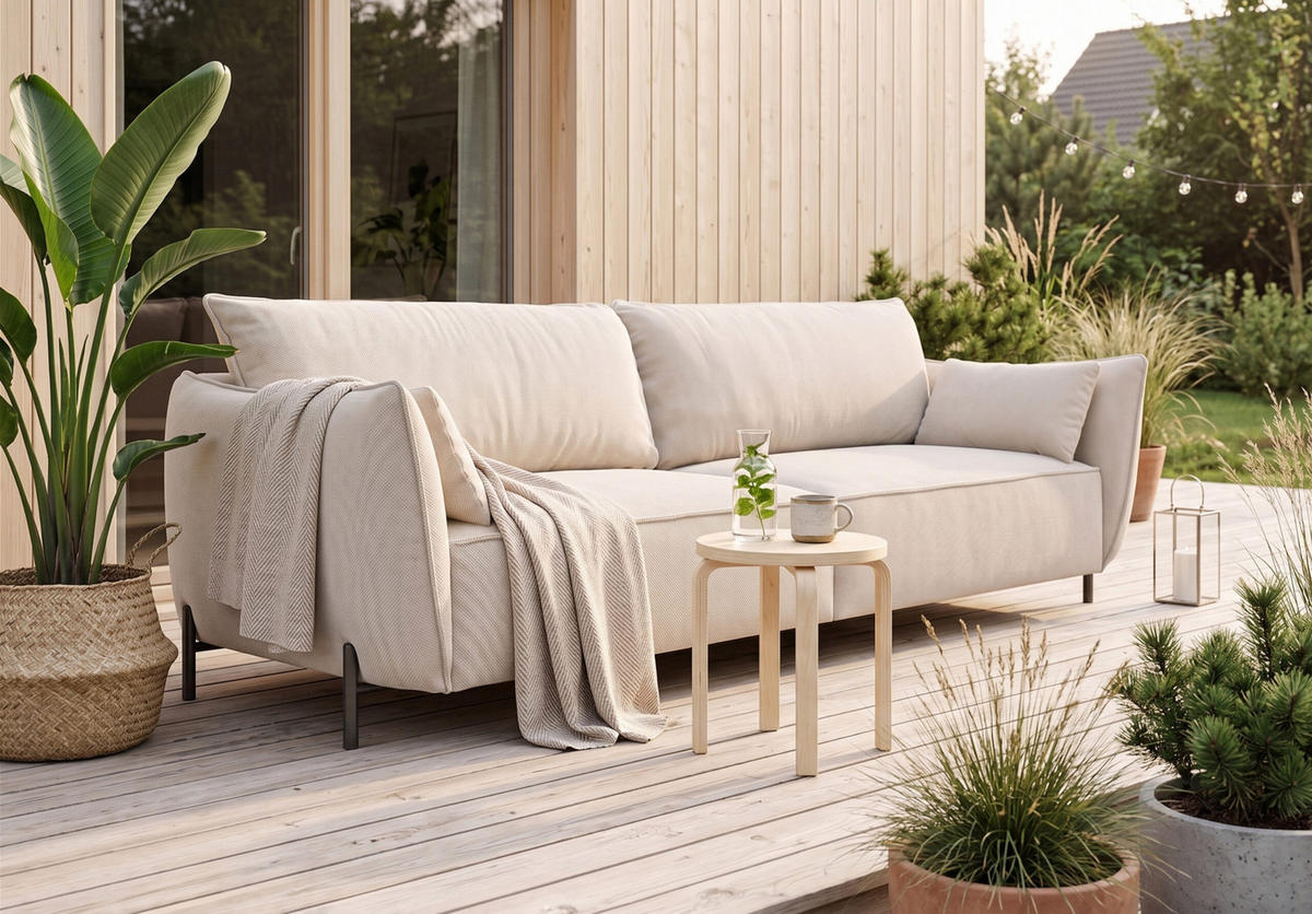 SOFA 3-Sitzer für Terrasse und Garten, Stoff Sunlight, Ecru, SUNMEE - Ecru, Holz (188/90/95cm) - Kaiser Möbel