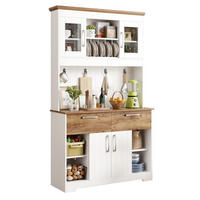 BUFFET aus Spanplatte 106x39x176,5 cm Weiß/Natur mit Vitrinenfächern, 2 Schubladen und Hakenleiste - Naturfarben, Holzwerkstoff (106/176.5/39cm) - Modfu