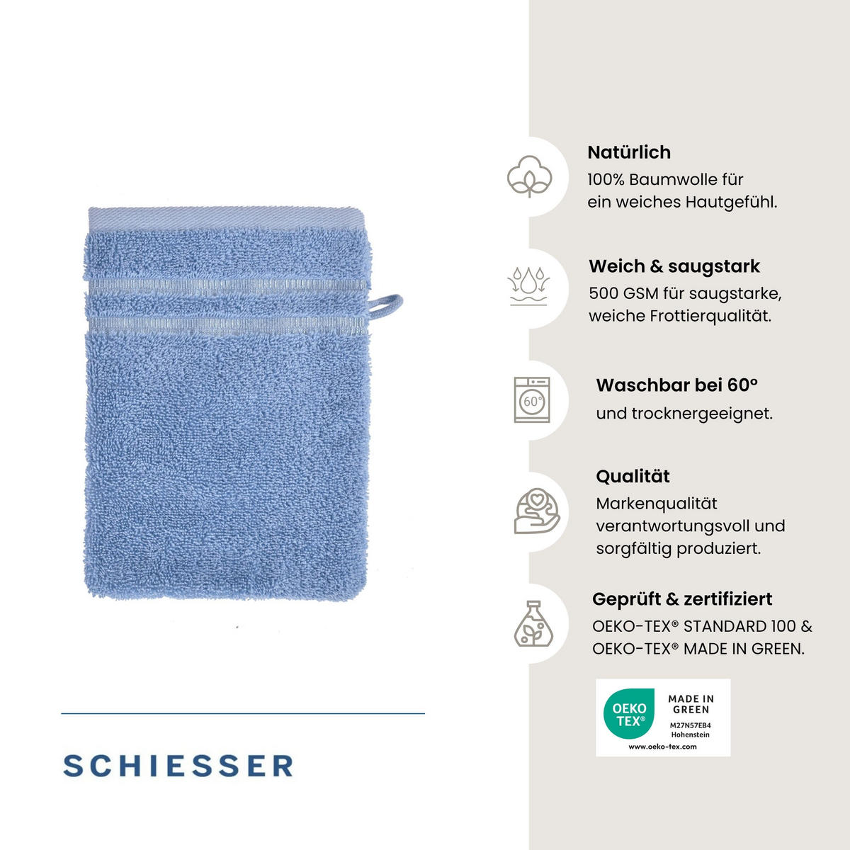 WASCHHANDSCHUHSET Milano - 5-teilig - 16x22 cm - Hellblau - Hellblau, Textil (16/22cm) - SCHIESSER